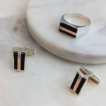Мужской комплект ювелирных изделий из серебра с золотыми вставками, модель 305/1